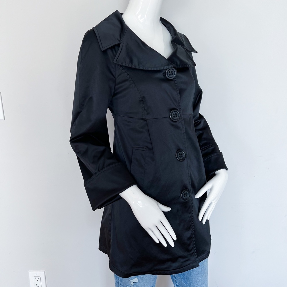 Motivi | Black Satin Peacoat Empire Waist Overcoat Jacket Fitted Dress Coat US4 - Picture 10 of 10